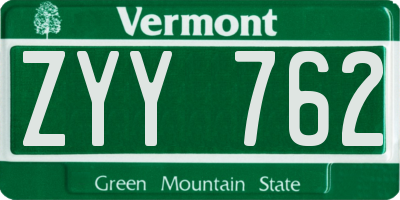 VT license plate ZYY762