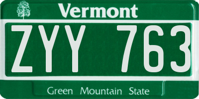 VT license plate ZYY763