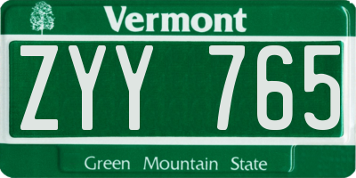 VT license plate ZYY765