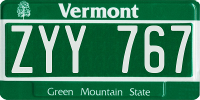 VT license plate ZYY767