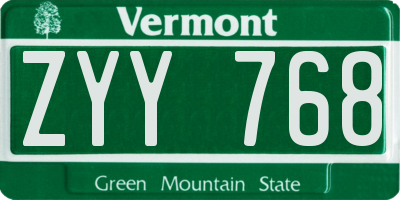 VT license plate ZYY768