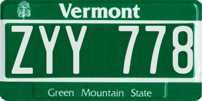 VT license plate ZYY778