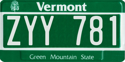 VT license plate ZYY781
