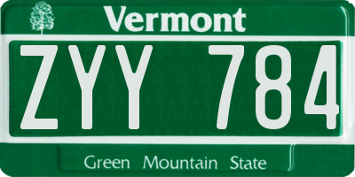 VT license plate ZYY784