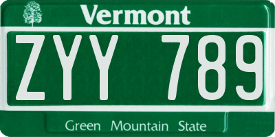 VT license plate ZYY789