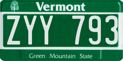 VT license plate ZYY793