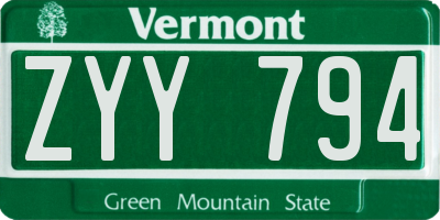 VT license plate ZYY794