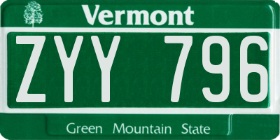VT license plate ZYY796
