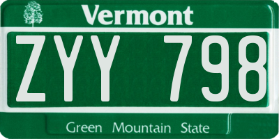 VT license plate ZYY798