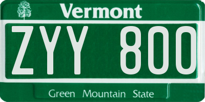 VT license plate ZYY800