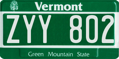 VT license plate ZYY802