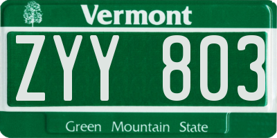 VT license plate ZYY803