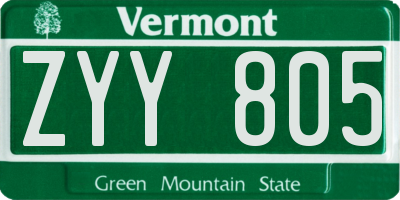 VT license plate ZYY805