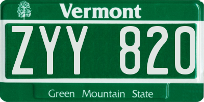 VT license plate ZYY820