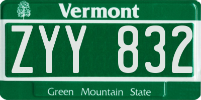 VT license plate ZYY832
