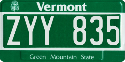 VT license plate ZYY835