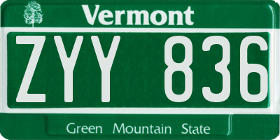 VT license plate ZYY836