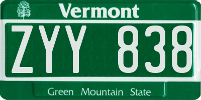 VT license plate ZYY838