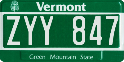 VT license plate ZYY847