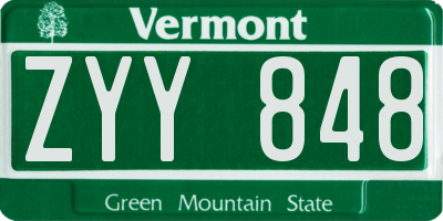 VT license plate ZYY848