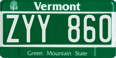 VT license plate ZYY860