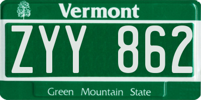 VT license plate ZYY862