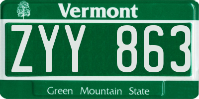 VT license plate ZYY863