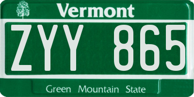 VT license plate ZYY865