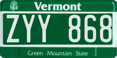 VT license plate ZYY868