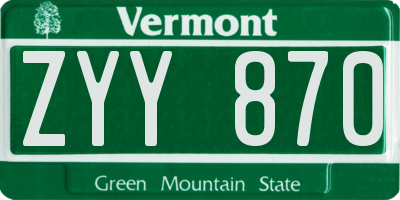 VT license plate ZYY870