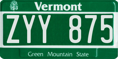VT license plate ZYY875