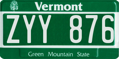 VT license plate ZYY876
