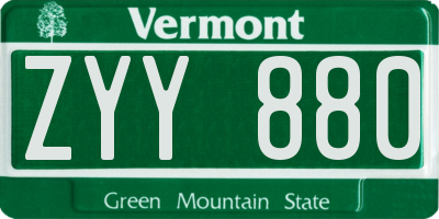 VT license plate ZYY880