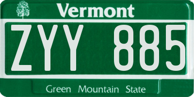 VT license plate ZYY885