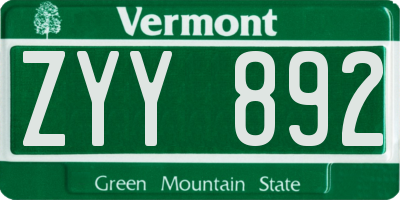 VT license plate ZYY892
