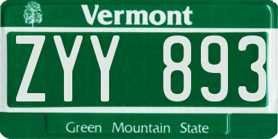 VT license plate ZYY893