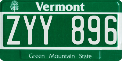 VT license plate ZYY896
