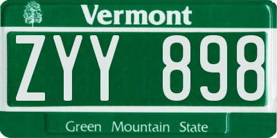 VT license plate ZYY898