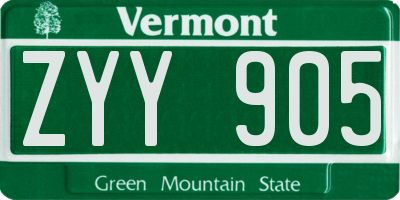 VT license plate ZYY905
