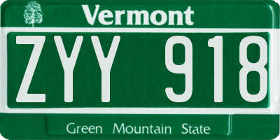 VT license plate ZYY918