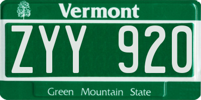 VT license plate ZYY920