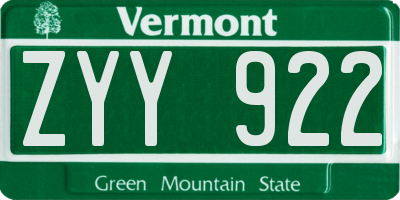 VT license plate ZYY922