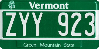 VT license plate ZYY923