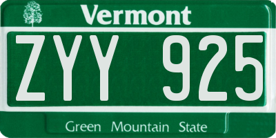 VT license plate ZYY925