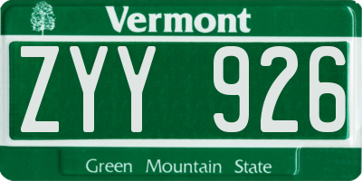 VT license plate ZYY926