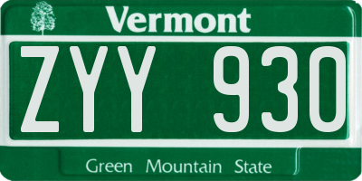 VT license plate ZYY930
