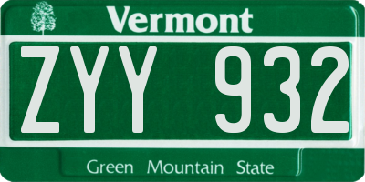 VT license plate ZYY932