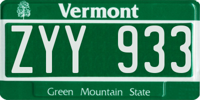 VT license plate ZYY933