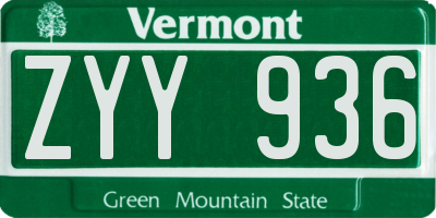 VT license plate ZYY936