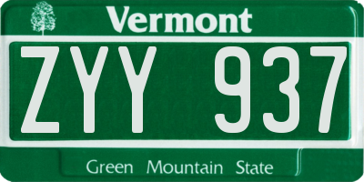 VT license plate ZYY937